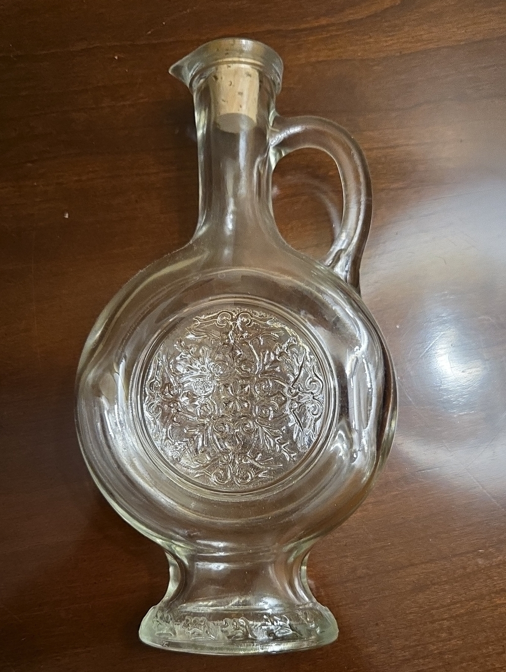 Antique Clear Glass Bottle With Cork - Embossed